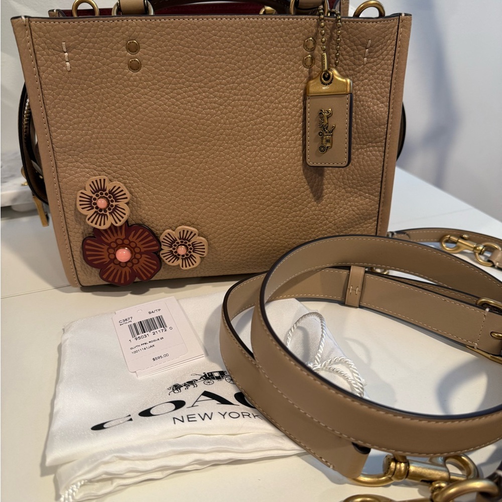 Coach rogue 25 taupe Tan Leather Satchel with Gold Hardware